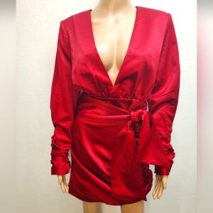 Elegant Red Satin Wrap Dress